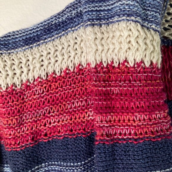 J Jill Striped Linen Blend Cardigan L V Neck Collar Red White Blue - Picture 6 of 11